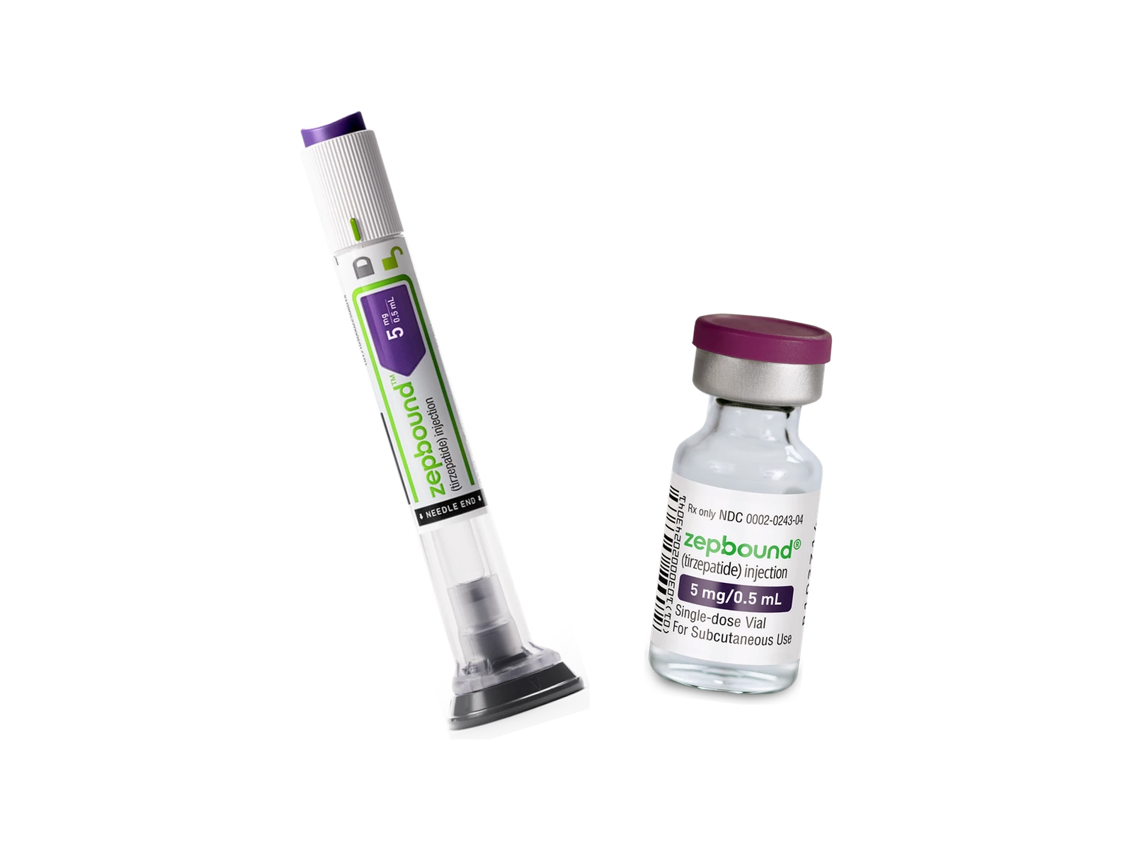 Zepbound (tirzepatide) single-dose pen with a single-dose vial beside it
